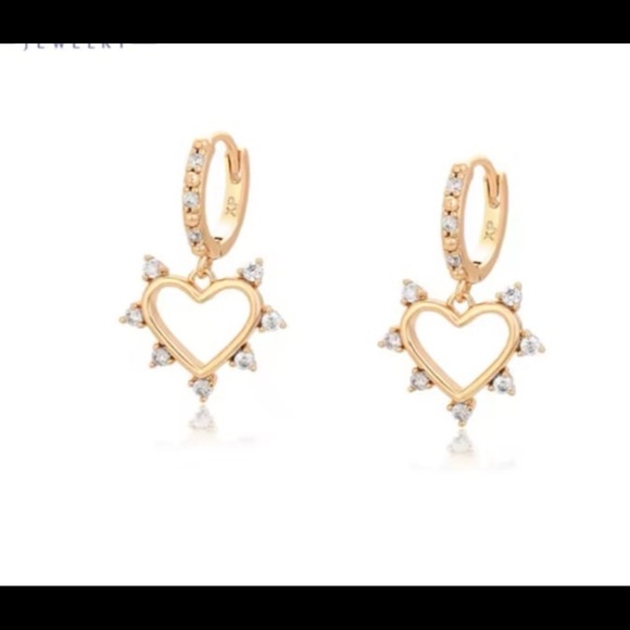 Round Brilliant Rosegold plated heart dangle hoop earrings - Picture 1 of 12